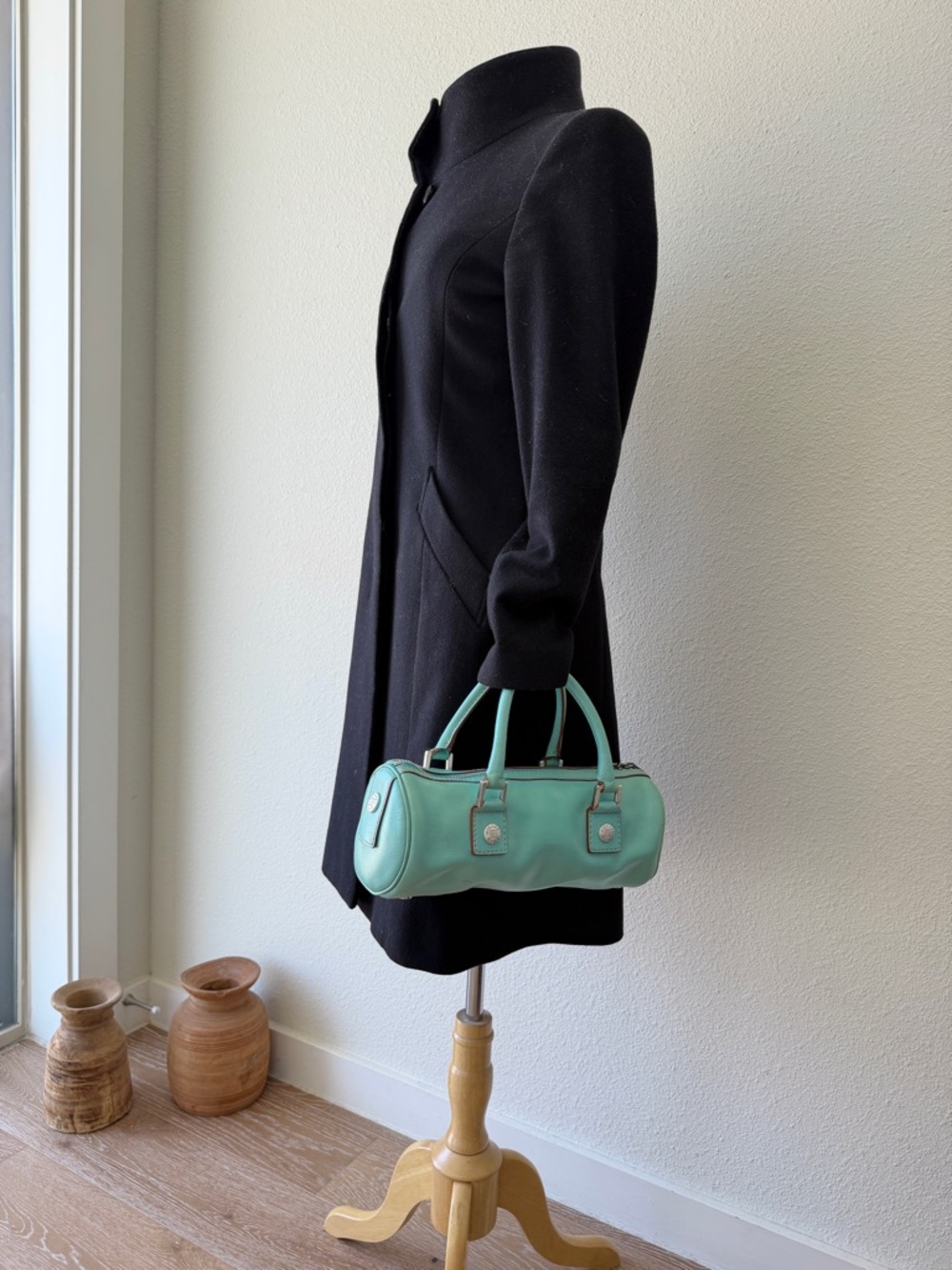 Vintage Michael Kors Barrel Bag 2000s Y2K Mint Green Teal - Picture 11 of 12